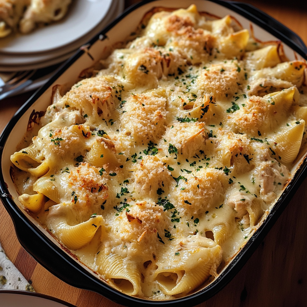 Garlic Butter Chicken Alfredo Stuffed Shells – Cozy Dishes